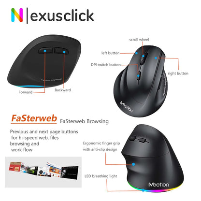 iMice Left Hand Wireless Mouse Bluetooth Ergonomic Mouse, Rechargeable Silent Vertical Mouse, 2400 DPI Bluetooth & 2.4G Wireless Mouse for PC, Laptop & MacBook