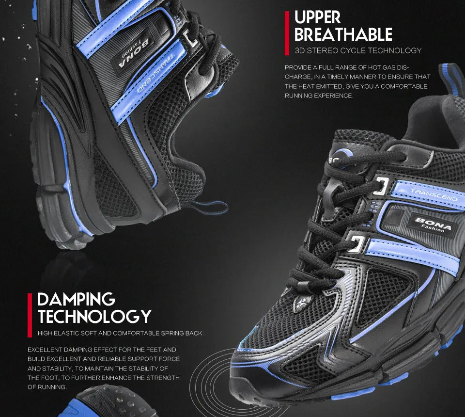 BONA 2023 New Designers Light Running Jogging Mesh Shoes Breathable Comfortable Men Sneaker Casual Outdoor Sport shoes Man Mesh
