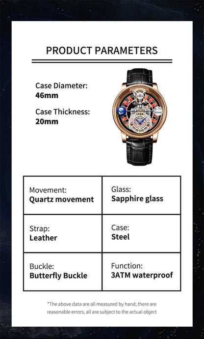 PINDU Upgraded Version Pindu Russian Roulette Celestial Series Quartz Watch Men's Astronomical Casino Las Vegas Men's Watch