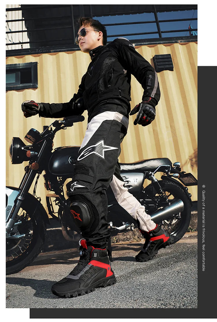Casual Leather Motorcycle Riding Boots for Men Off-Road Motocross Shoes Breathable Wear Resistant