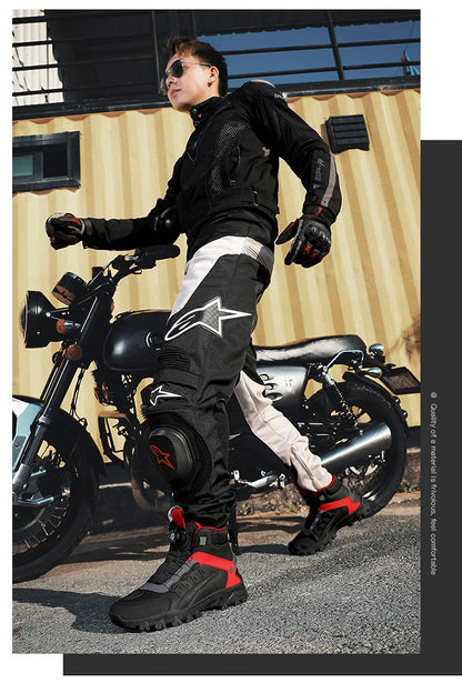 Casual Leather Motorcycle Riding Boots for Men Off-Road Motocross Shoes Breathable Wear Resistant