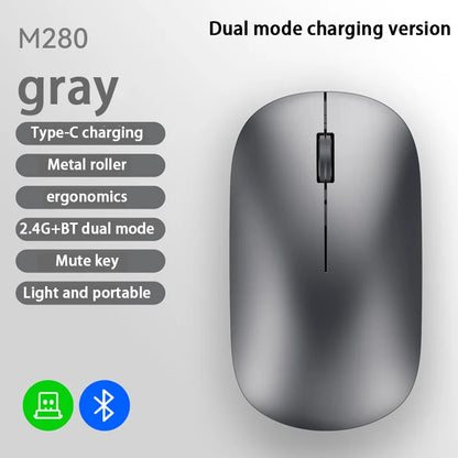 Lenovo Bluetooth Wireless Mouse Dual Mode 2.4G & Bluetooth 5.3, Type-C Rechargeable Silent Ergonomic Mouse with Adjustable DPI for Laptop & Office