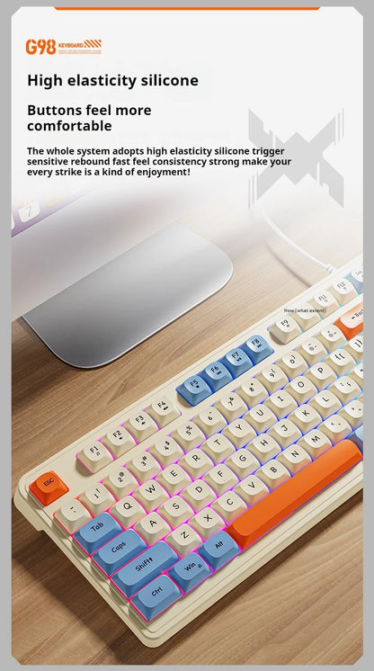 EWEADN G98 Gaming Office Keyboard, film with rainbow Backlit USB Wired Computer External Quiet, Digital area, Digh appearance