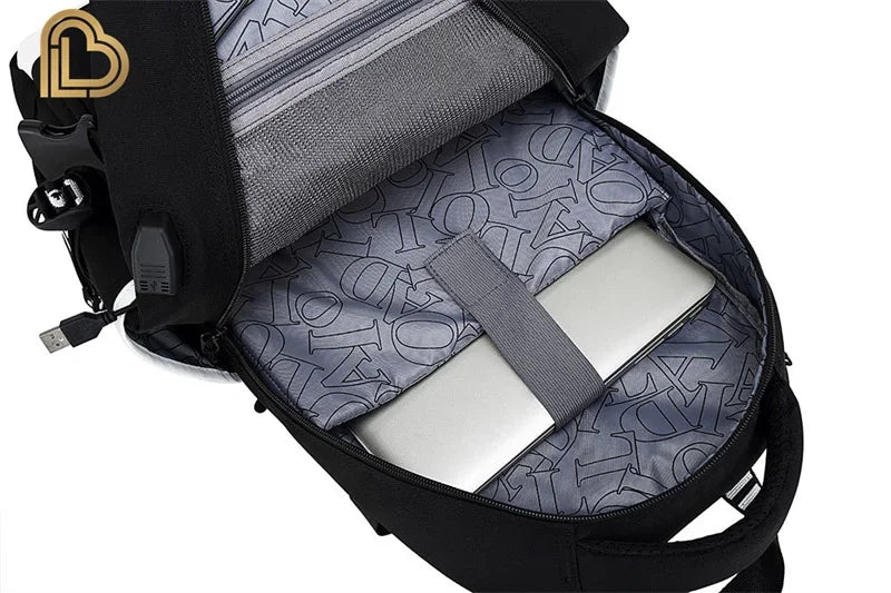 Mochila Red Jade F-Fortnited Battle Royale com carregamento USB, figuras anime e compartimento para material escolar para estudantes