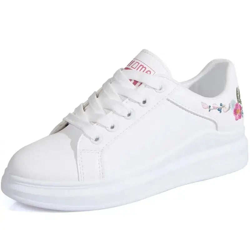Scarpe da donna 2025 da running primavera/autunno, sneakers casual bianche traspiranti con fiori ricamati e lacci