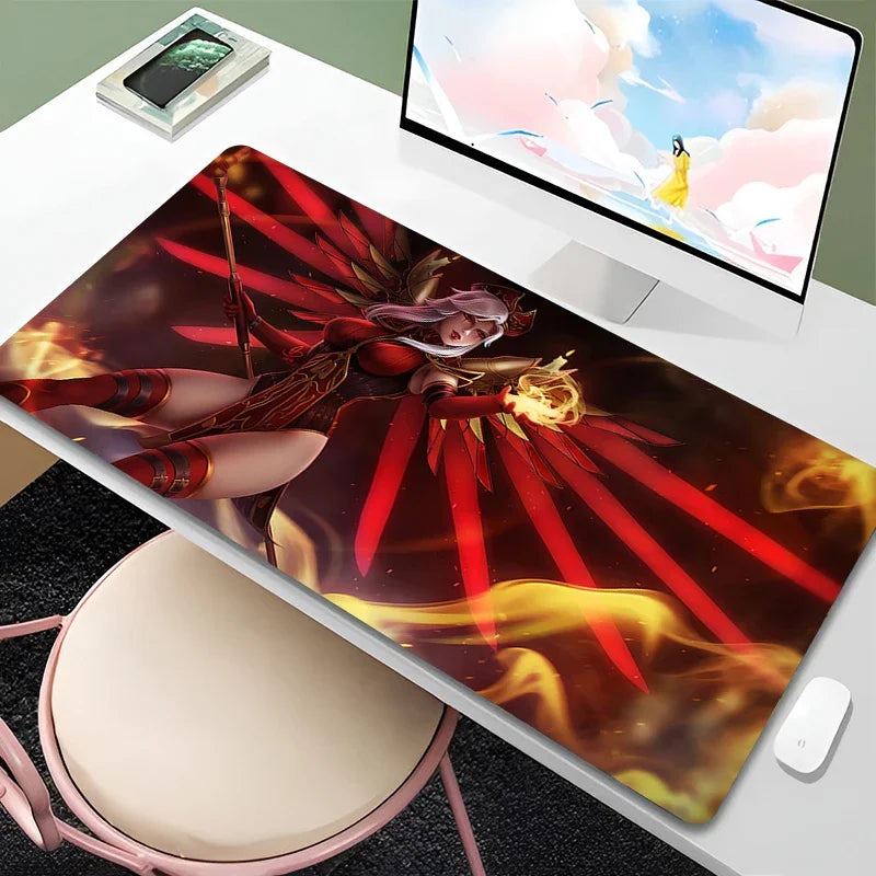 Tapete de rato Overwatch Mercy para PC Gamer, gabinete, kawaii, XXL, tapete de teclado com rapariga anime sensual, acessórios gaming para portátil e tapete de secretária