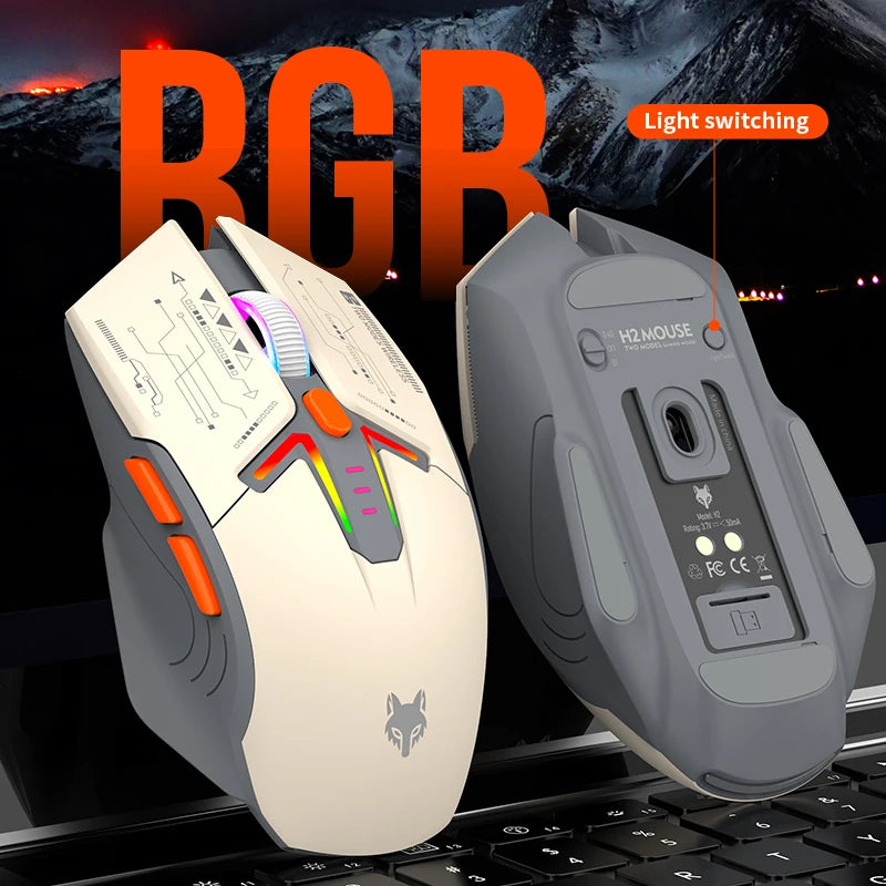 Rato XUNSVFOX H2 sem fios Bluetooth de modo duplo, iluminação RGB, para portátil, gaming e escritório, com carregamento magnético