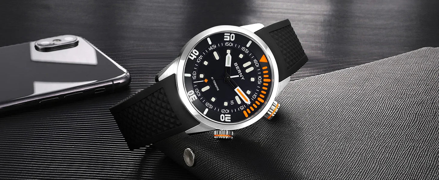 BERNY Automatic Professional Diving Watch for Men Super Luminous Scratch-resistant Sapphire Lens Top Mechanical Diver Watches