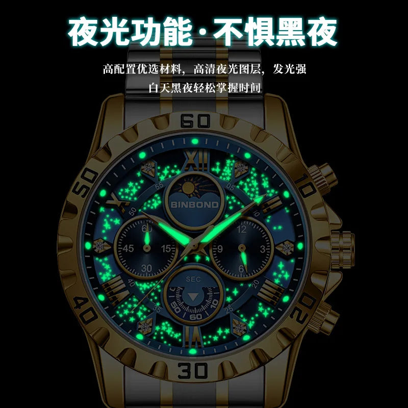 Chronograph Luxury Brand Stylish Men Luminous Wrist Watches For Male Clock Stainless Steel Band Men Business Quartz Watches