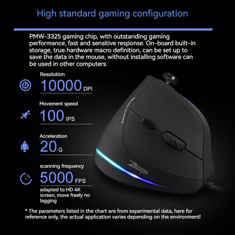 Rato Vertical ZELOTES C-18, rato ótico com 11 teclas, RGB, joysticks e laser programáveis, para PC e computador gaming