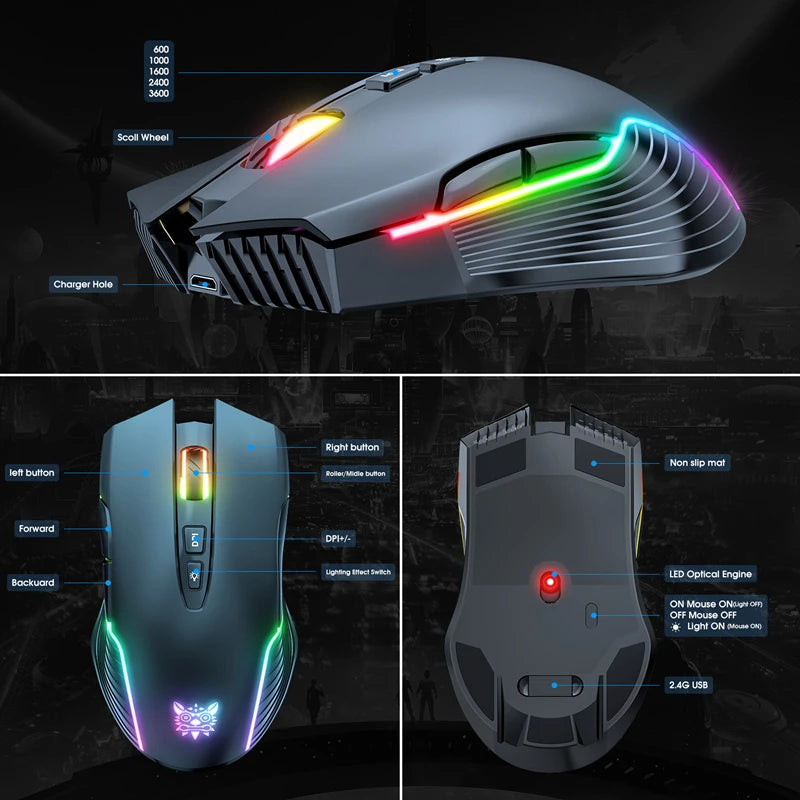 Lenovo CW905 Wireless Gaming Mouse 3600 DPI RGB Ergonomic Gaming Mouse with 7 Buttons, Adjustable DPI, USB Gaming Mouse for PC & Laptop