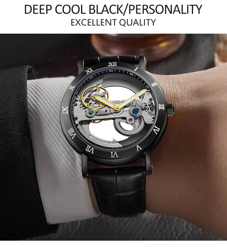 AKDPN Men's Watches Automatic Mechanical Stainless Steel Men's Wrist Watch Skeleton Automatic Watches for Man Watch Montre Homme
