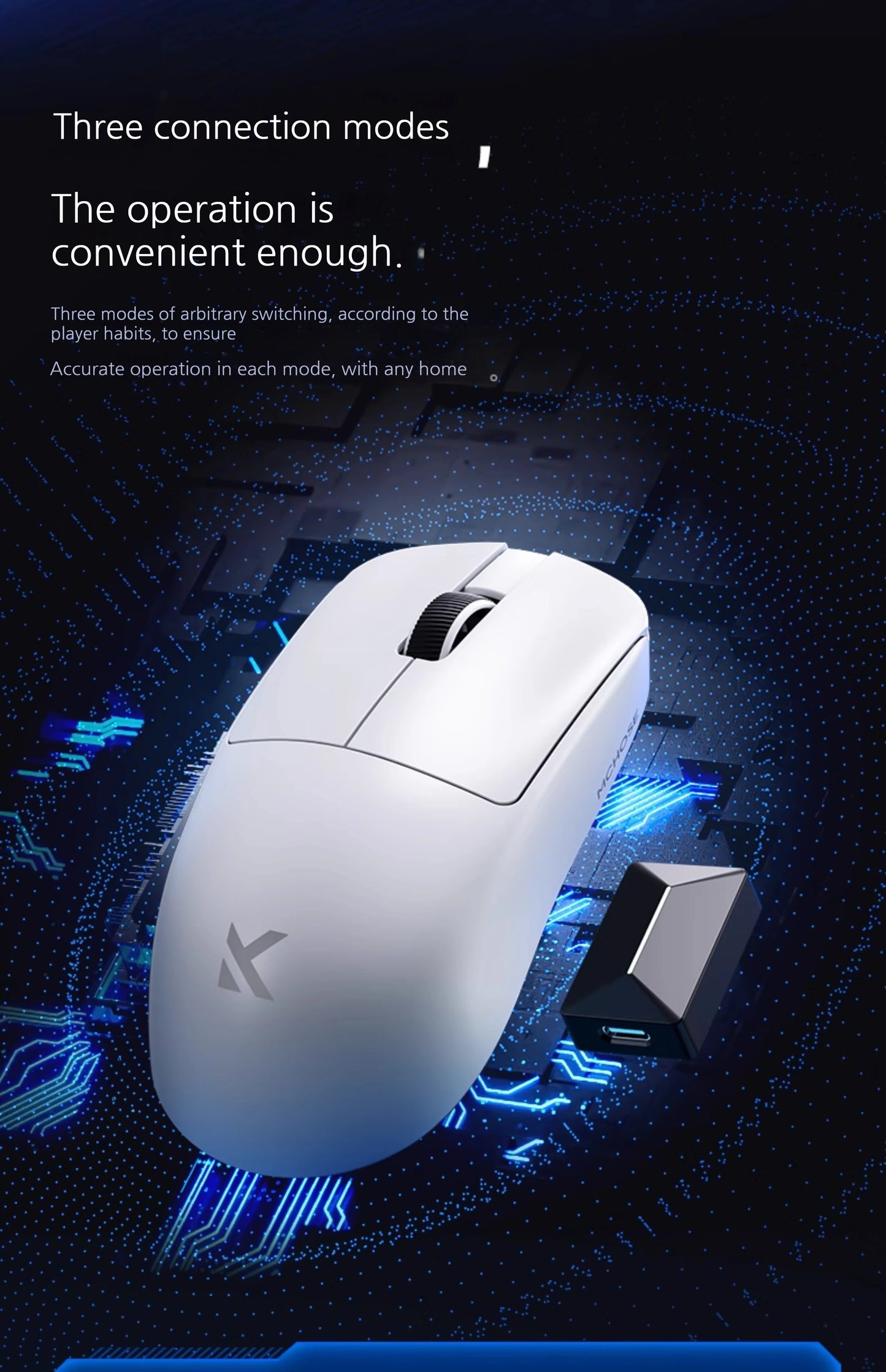 MCHOSE L7 Ultra+ Rato de Mão Médio Grande para Gaming e E-Sports Paw3950 Sem Fios de Três Modos, Leve, para Escritório, Rato de Computador Dual-Drive