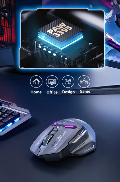 Mouse da gaming wireless Inphic IN9PRO 26000DPI 8K Polling Rate Bluetooth 5.0 cablato 2.4G tri-mode RGB ergonomico