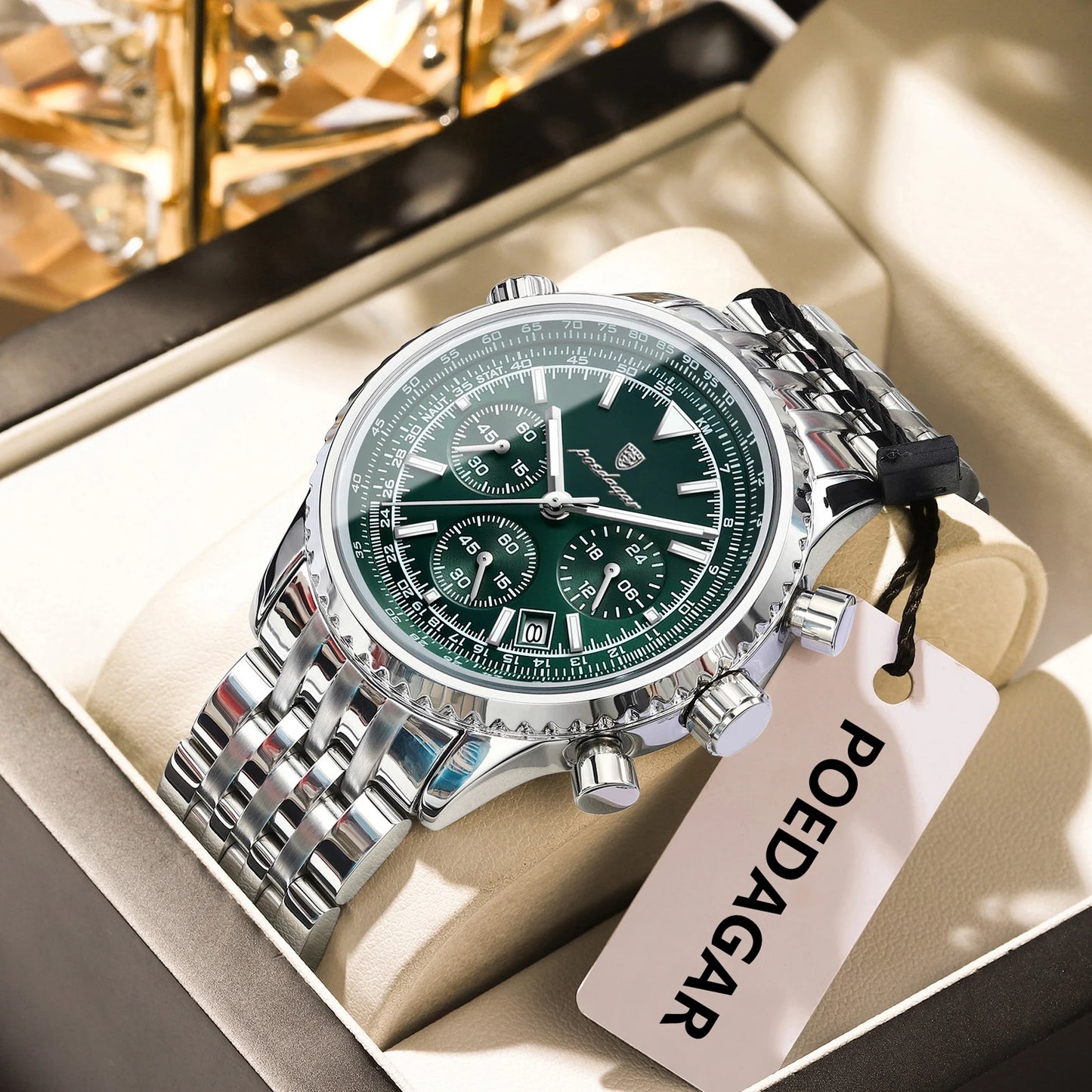 POEDAGAR Trendy Man Watch Chronograph Date Waterproof Luminous Men's Watches Stainless Steel Quartz Sports Luxury Man Wristwatch