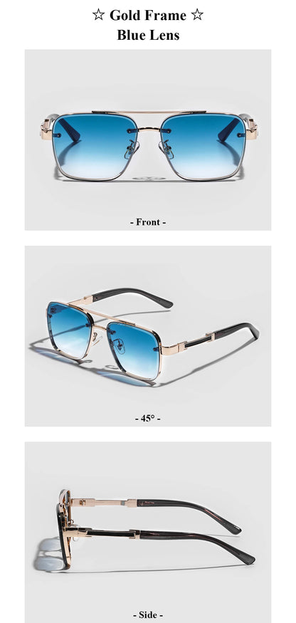 Ruiao Square Mens Designer Sunglasses Metal Frame Gradient Luxury Shades UV400 Rectangle Pilot Sun Glasses for Men