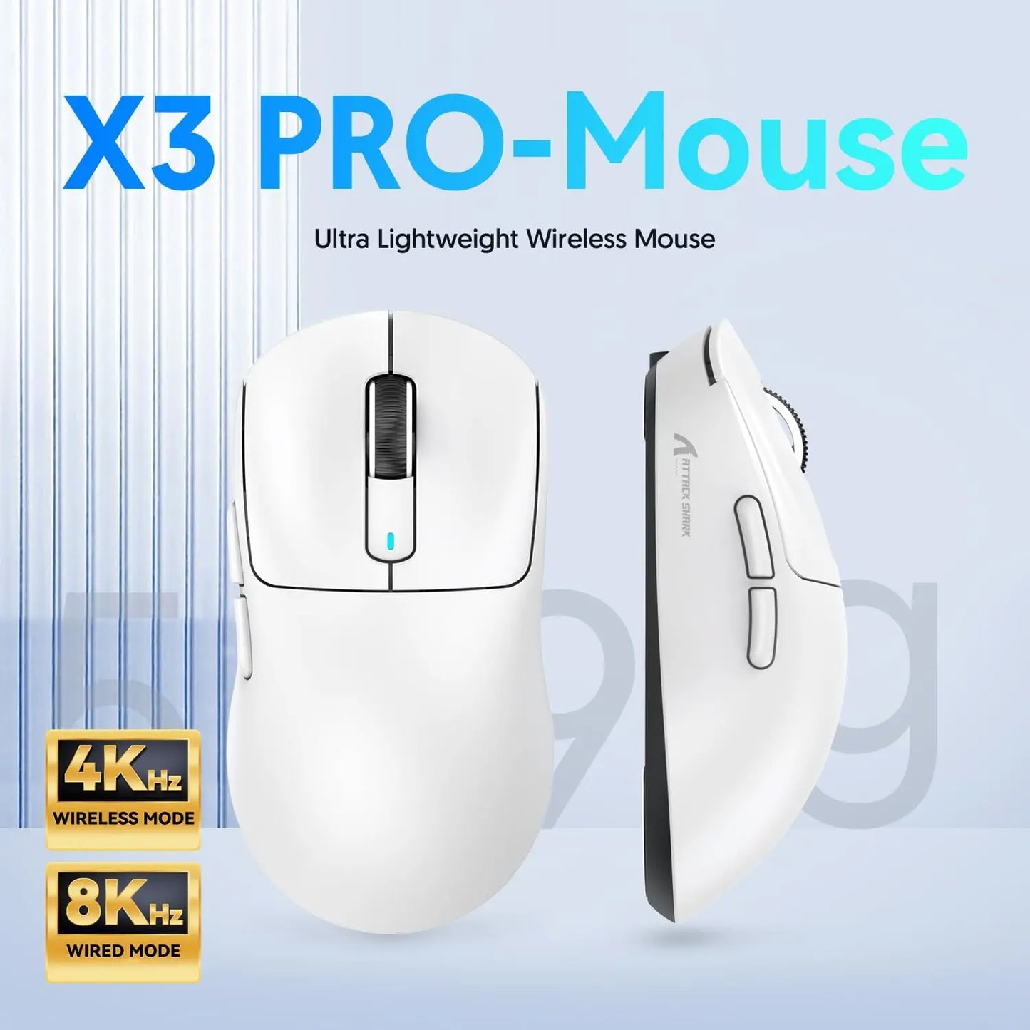 Attack Shark X3/X3 Pro Wireless Gaming Mouse, 26K DPI PixArt PAW3395, Tri-Mode Bluetooth 5.2/2.4G/Wired, 49g Ultralight Gaming Mouse for PC