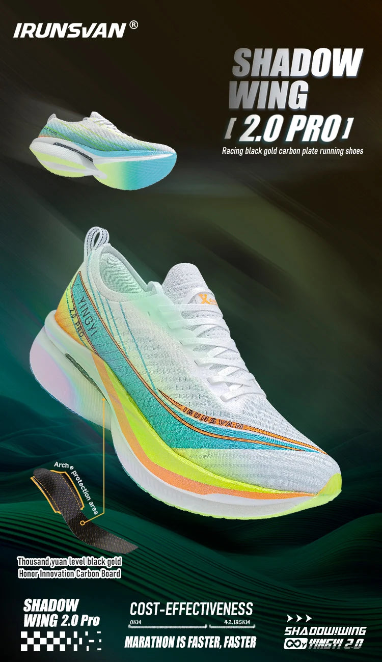 2025 IRUNSVAN SHADOW WING 2.0 PRO Sapatilhas de Corrida Desportivas de Maratona com Amortecimento Air Cushion, Placa de Carbono, Trail Running, Leves