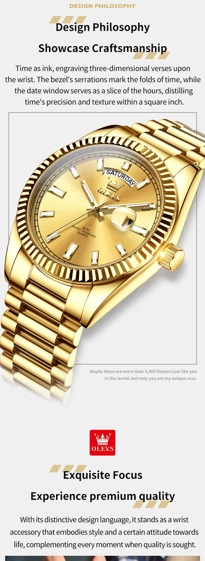 OLEVS 5650 Quartz Men's Watches Unique Week Calendar Display Luxury Brand Original Watches for Men Luminous Waterproof Man Watch