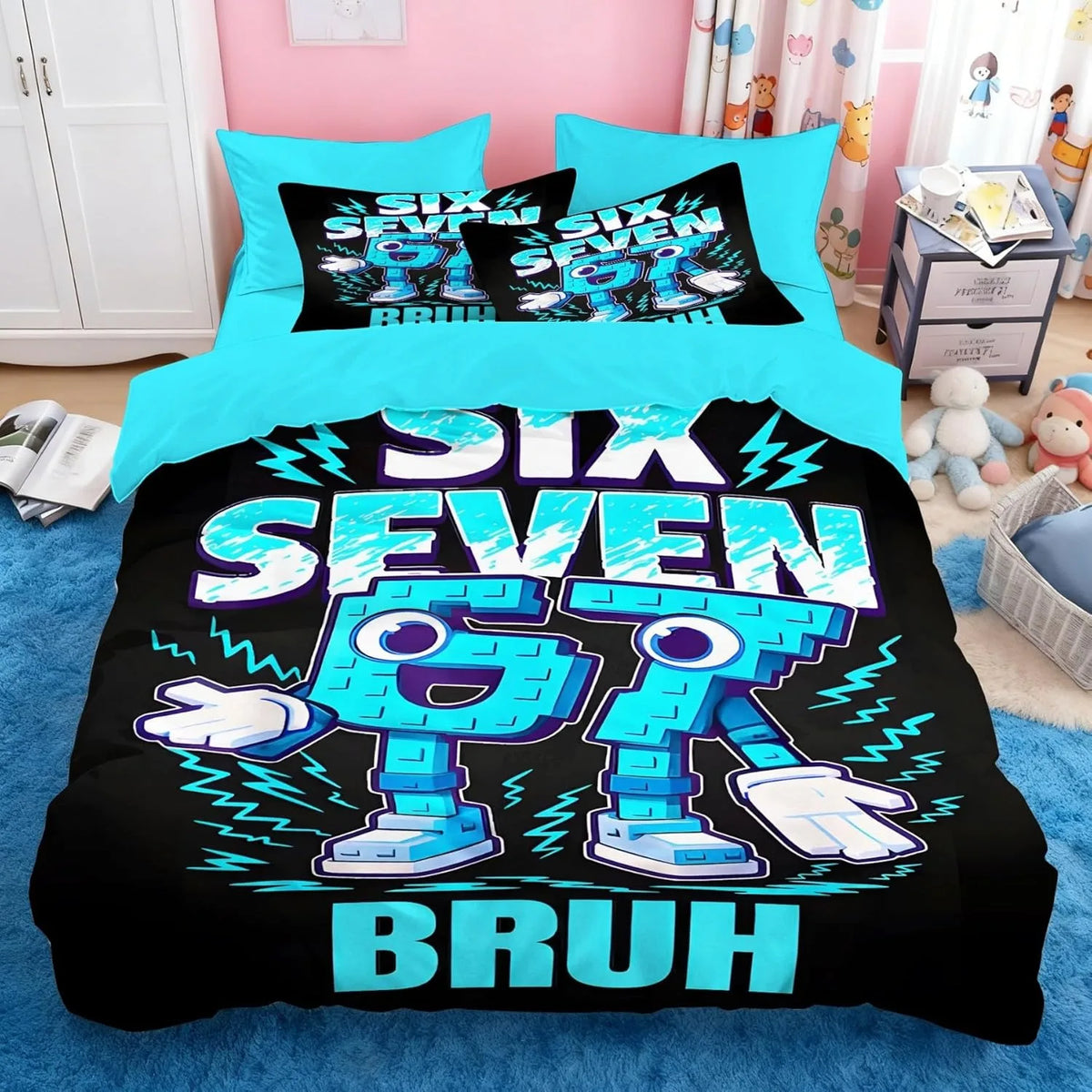 Set copripiumino Cartoon Print Six Seven 67 da 2/3 pezzi, copripiumino e federa per casa, ragazzi e adulti, regalo per ragazzi e ragazze