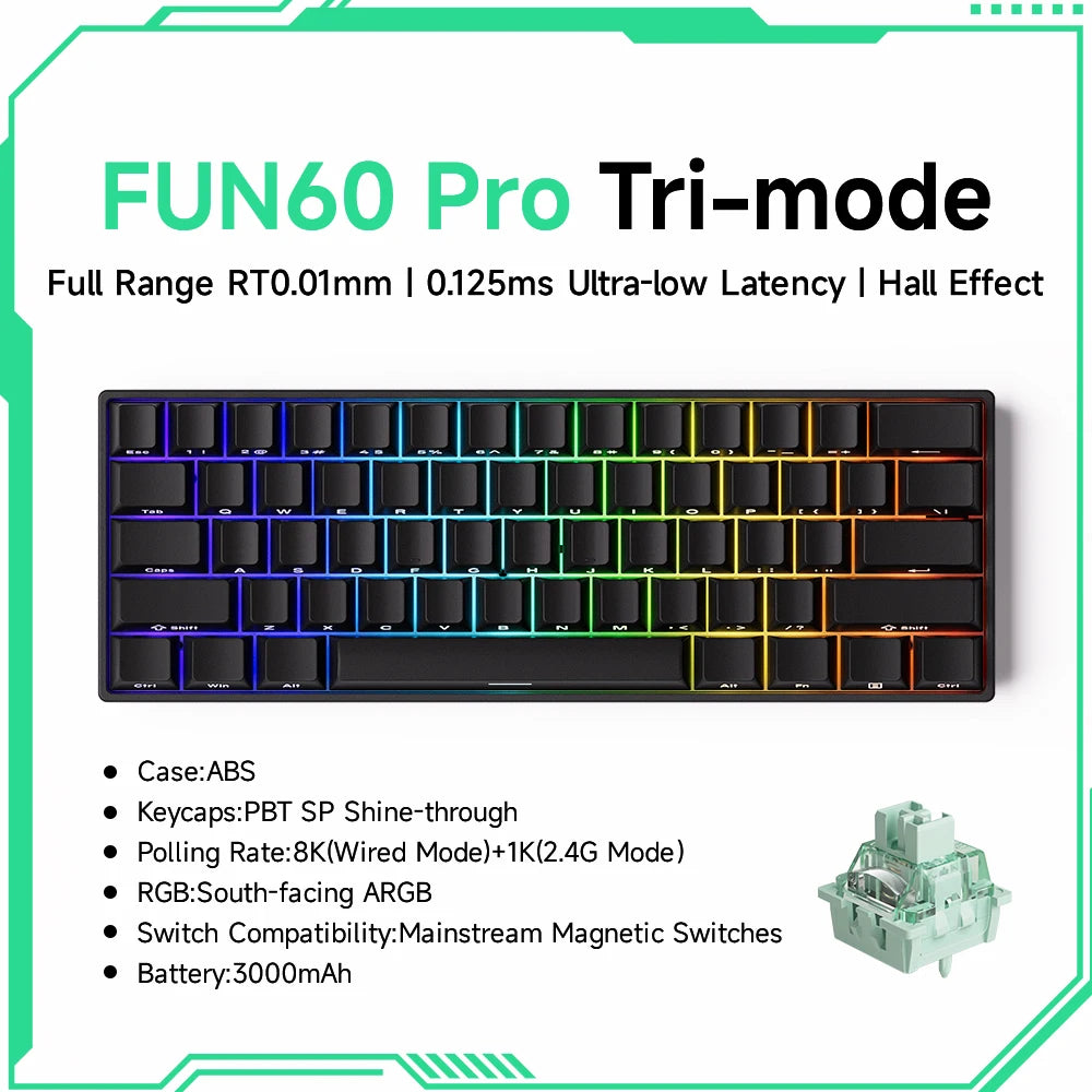 Akko MonsGeek FUN60 mechanische Tastatur mit Magnetschaltern, 60% Gaming-Tastatur, Rapid Trigger 0.01mm, 8K, ARGB, HE/TMR, Custom Keyboard