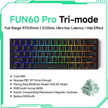 Akko MonsGeek FUN60 mechanische Tastatur mit Magnetschaltern, 60% Gaming-Tastatur, Rapid Trigger 0.01mm, 8K, ARGB, HE/TMR, Custom Keyboard