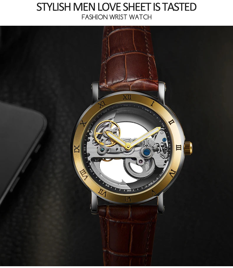 AKDPN Men's Watches Automatic Mechanical Stainless Steel Men's Wrist Watch Skeleton Automatic Watches for Man Watch Montre Homme