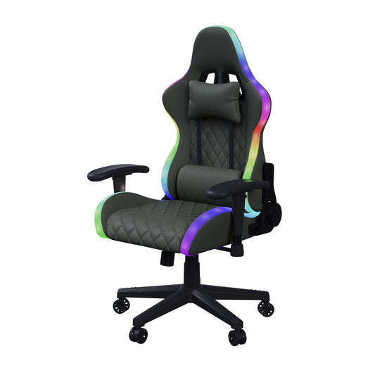 Gaming Chair with Massage Function, Adjustable Backrest, Computer Chair, with Ambient Light, Lumbar Cushion, Pillow, 150 KG