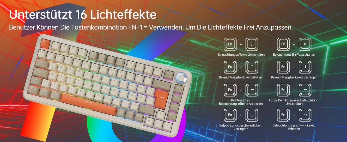 German Version Ajazz Ak820 Gaming Mechanical Keyboard, German Keyboard, ISO-DE Layout Qwertz Hot-Swappable Volume Knob, Holiday Gift