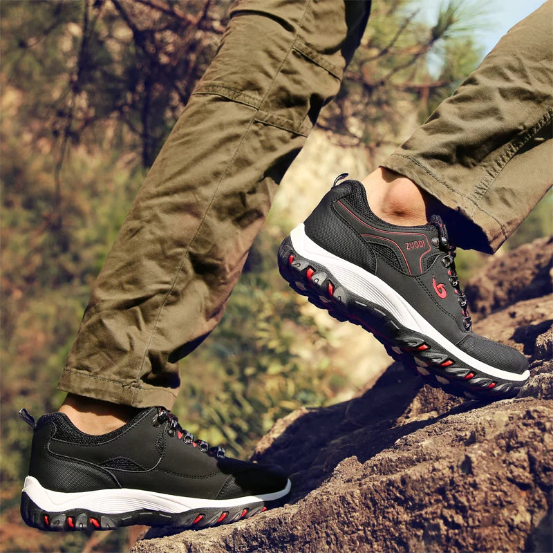 Autumn And Winter Models, Men's Waterproof Hiking Shoes, Outdoor PU Leather Sports Shoes, Wear-Resistant,  Walking, Tactical