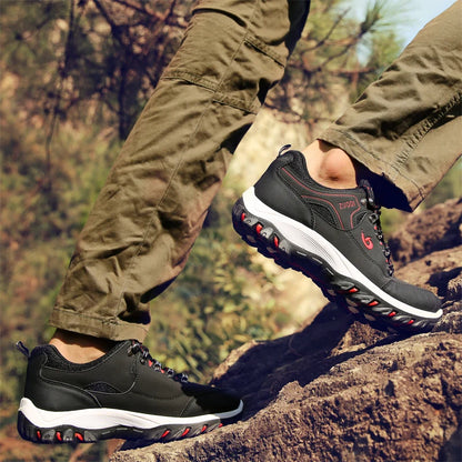 Autumn And Winter Models, Men's Waterproof Hiking Shoes, Outdoor PU Leather Sports Shoes, Wear-Resistant,  Walking, Tactical