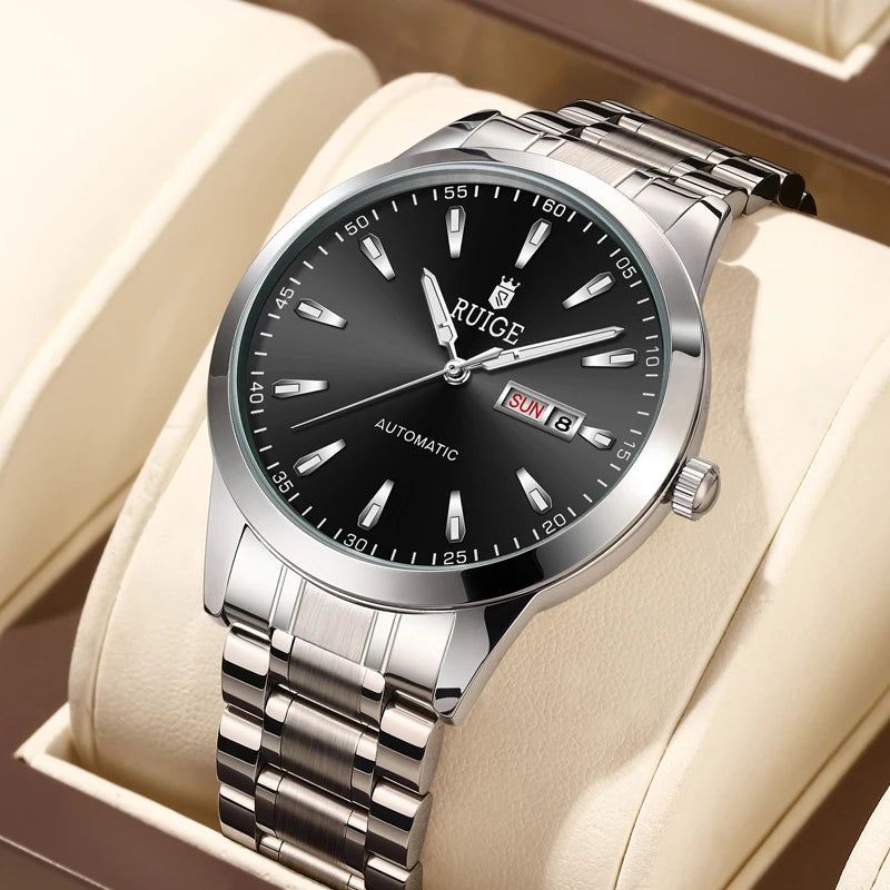 RUIGE Weekly Calendar Men's Fully Automatic Mechanical Watch Stainless Steel Business Men's Night Light Waterproof Versatile Wat