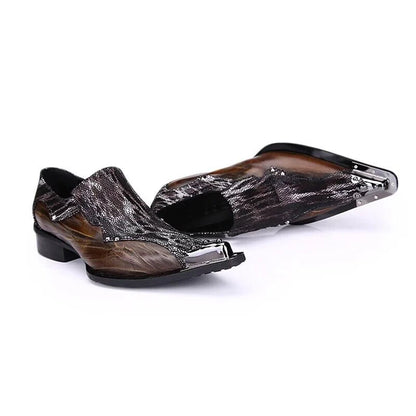 Men Luxury White Gold Metal Toe Oxford Elegant Loafers Slip On Dress Shoes Formal Wedding Party PU Leather Shoes Size 38-46