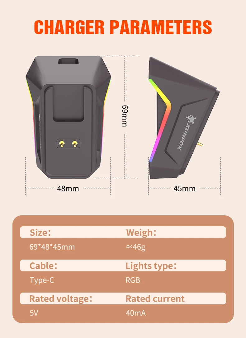 Rato XUNSVFOX H2 sem fios Bluetooth de modo duplo, iluminação RGB, para portátil, gaming e escritório, com carregamento magnético
