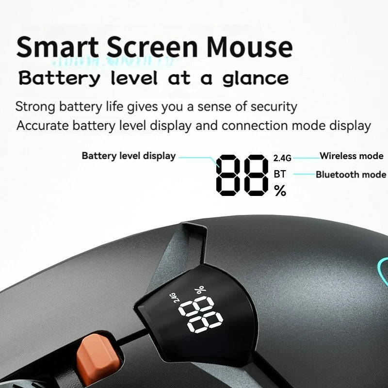 Rato sem fios 2.4G Bluetooth com ecrã de visualização, bateria de grande capacidade de 600mAh e botões de toque leve para gaming e escritório