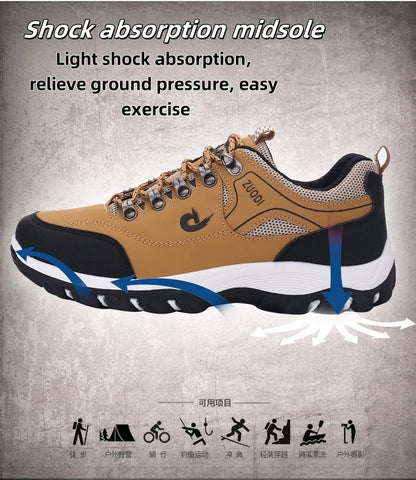 Autumn And Winter Models, Men's Waterproof Hiking Shoes, Outdoor PU Leather Sports Shoes, Wear-Resistant,  Walking, Tactical