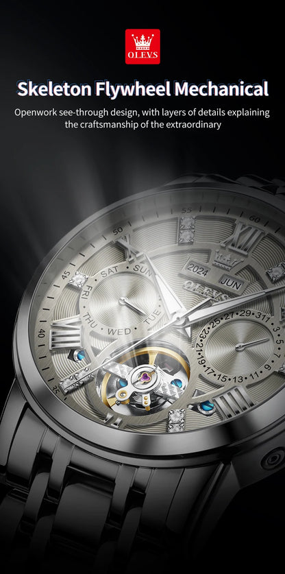 OLEVS 6701 Men's Watch Luxury Waterproof Auto Date Mechanical Watch For Men Hollow Skeleton Diamond Wristwatch Luminous Clock