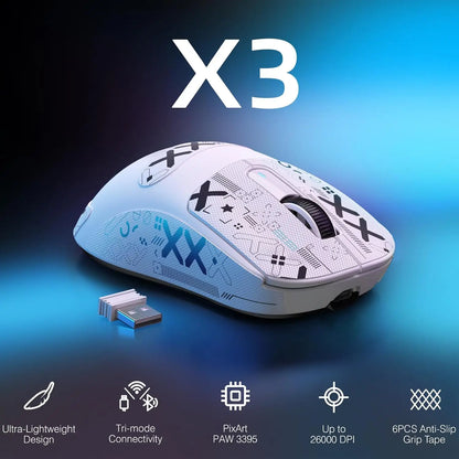 ATTACK SHARK X3 Lightweight Wireless Gaming Mouse, 49g Tri-Mode, PAW3395 26K DPI Sensor, 200h Battery Life, 5 Programmable Buttons