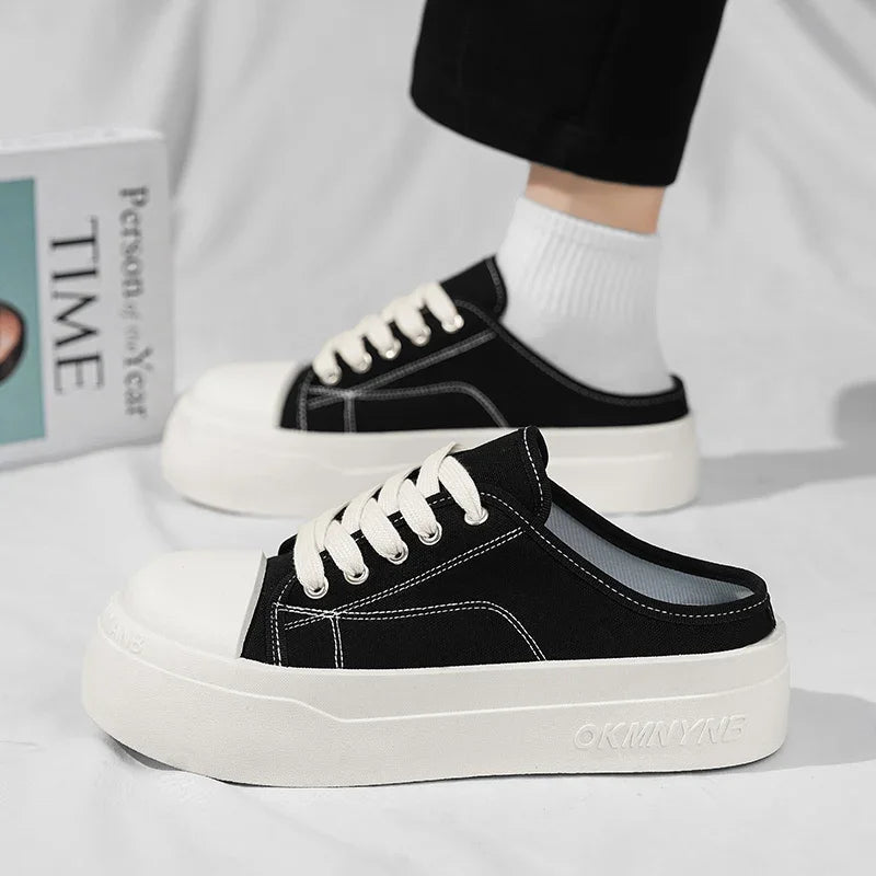 Summer Canvas Sneakers Men Half Shoes Comfortable Breathable Slip-on Shoes Man Mules Street Style Platform Men's Casual Sneakers
