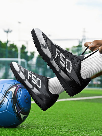 Breathable TF Soccer Shoes Men Women Kids PU+Fabric Non-Slip Wear-Resistant Rubber Sole Training Shoes