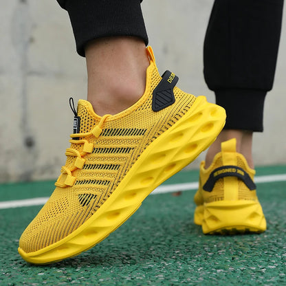 Men Shoes Comfortable Unisex Sneakers Breathable Couple Running Shoes Women Tennis Sports Shoe Size 37-47 Yellow Walking Sneaker