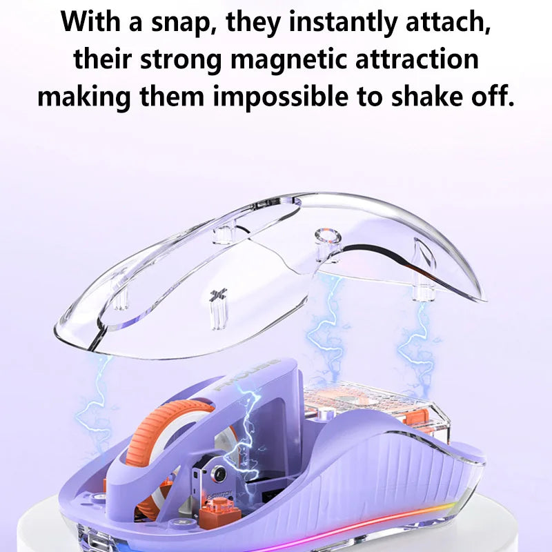 Lenovo Transparent Wireless Mouse Tri-Mode Bluetooth 5.0 & 2.4G Rechargeable RGB Mouse, Ergonomic Silent Wireless Mouse for Laptop, PC & Office