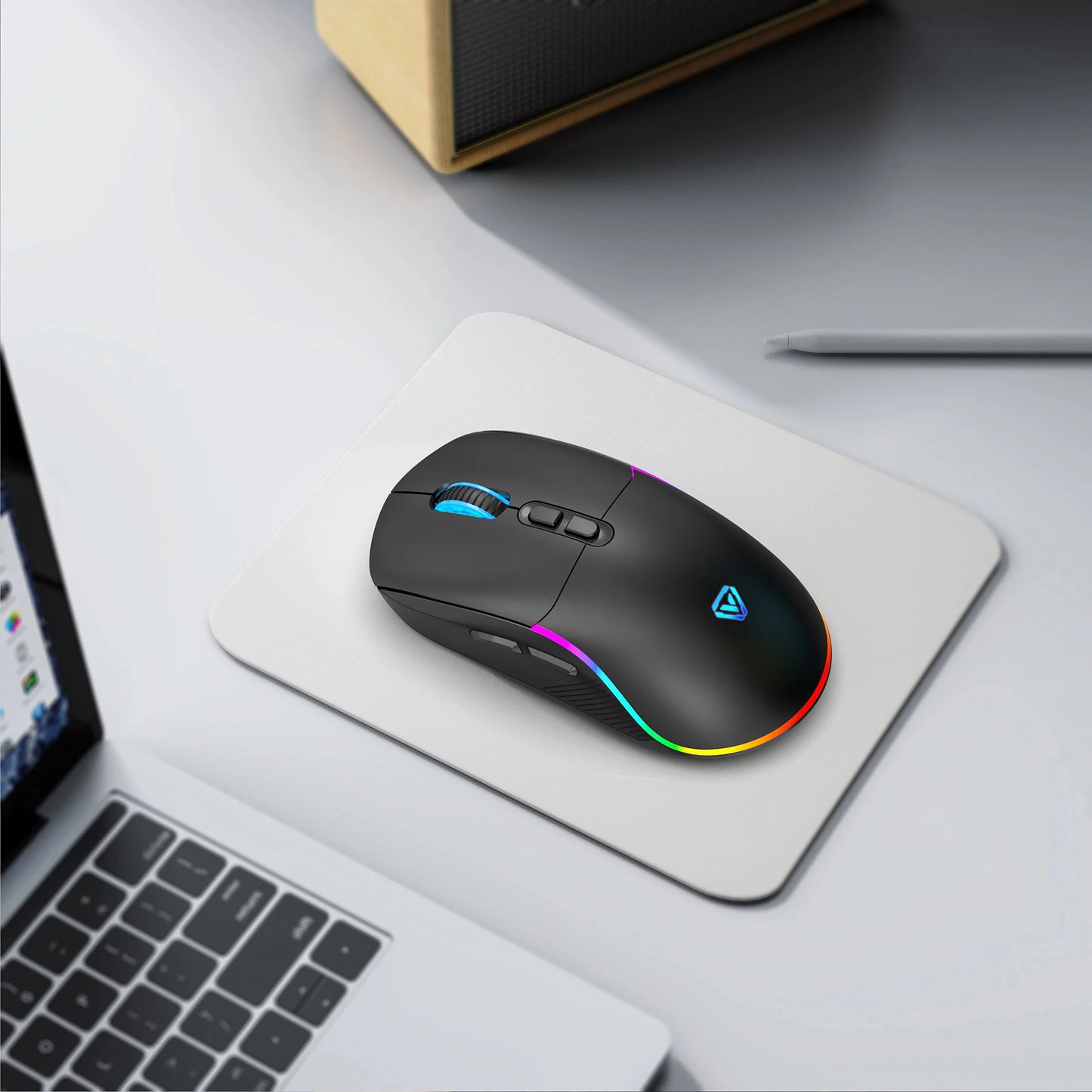 Rato Tri-Mode 2.4G sem fios/Bluetooth/com fios, DPI ajustável em 6 níveis, bateria de 500mAh, iluminação RGB, rato de gaming e eSports com macro para escritório
