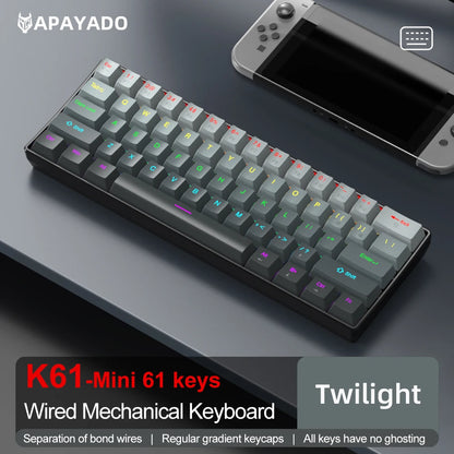 APAYADO K61 Mini Mechanical Keyboard, Wired, 61 Keys, Phantom RGB, Black/White Red/Blue Mechanical Switch for Gaming, 60% Portable