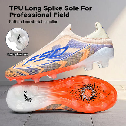 Anti-slip AG/FG Soccer Boots，TPU Shock Absorption Sole，Durable PU Fabric Upper，Teenager Boys Girls Professional Field Sneakers