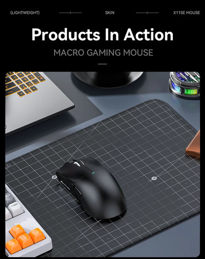 Безжична геймърска мишка ATTACK SHARK X11SE, Tri-Mode, суперлека 63g със сензор PAW3311, 22000 DPI, батерия 300mAh, двоен драйвер