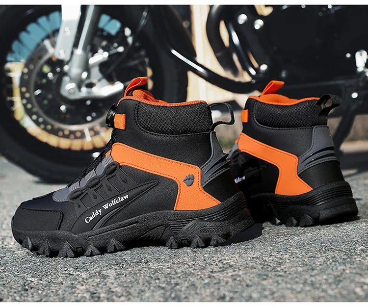 Casual Leather Motorcycle Riding Boots for Men Off-Road Motocross Shoes Breathable Wear Resistant