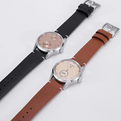 Milifortic Jumping Hour Auto R077 Vintage Small Seconds ST17 Movement Jump Hour Salmon Dial Men Watches