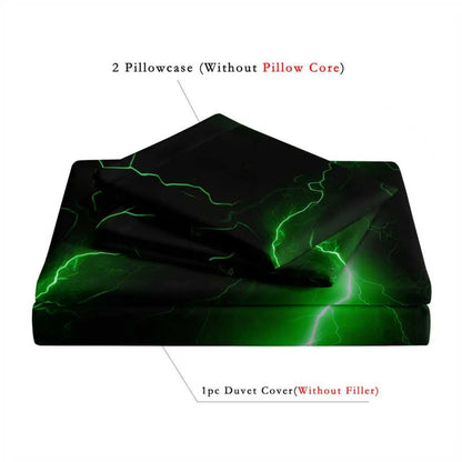 3Pcs Lightning Thunder Pattern Print Duvet Cover Bedding Set Soft Breathable For Four-seasonBedroom Dormitory Decorative
