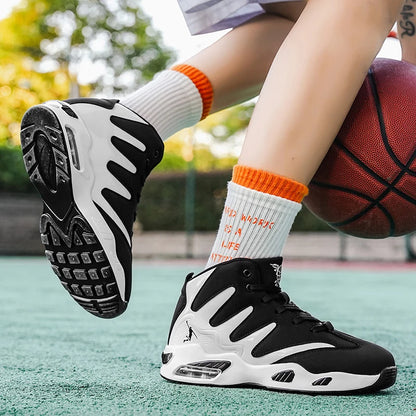 Men's Breathable Lightweight High-Top Basketball Shoes - Non-Slip Rubber Sole, Geometric Pattern Design, Suitable for Running, Training, and Casual Wear - Stylish Sneakers for All Seasons - Perfect Gift for Him, Durable Baske